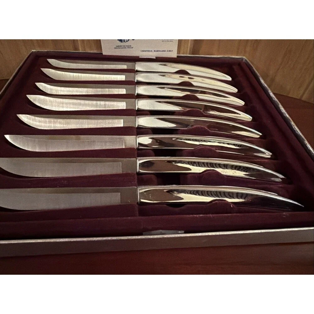 Carvel Hall Stainless Steel Steak Knives Vintage Set/8 In Box Made in USA.  EUC!